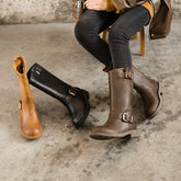 Crazy Horse Stiefeletten Western Cowboystiefel Retro Reitstiefel Kurz Plüsch Kaffee/Braun/Schwarz